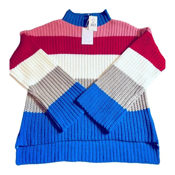 Scripted Sweaters - Scripted Color block sweater with side slits, slight bell sleeve and mock neck
